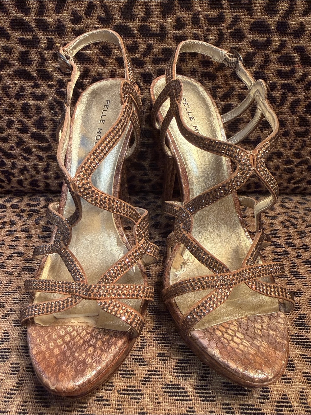 Pelle Moda Rose Gold Crystal-Strap High 4” Heel w/ 1” Platform Sandals